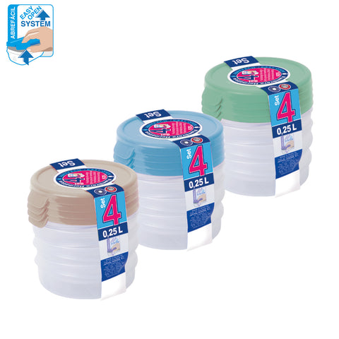 Taperhogar Redondo Set 4 0,25 L ABREFÁCIL - Soft Colors - Menaje Juypal